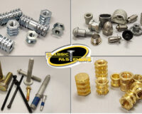 Fastener solutions in different sizes. Bolts, nuts, screws, and brass inserts.